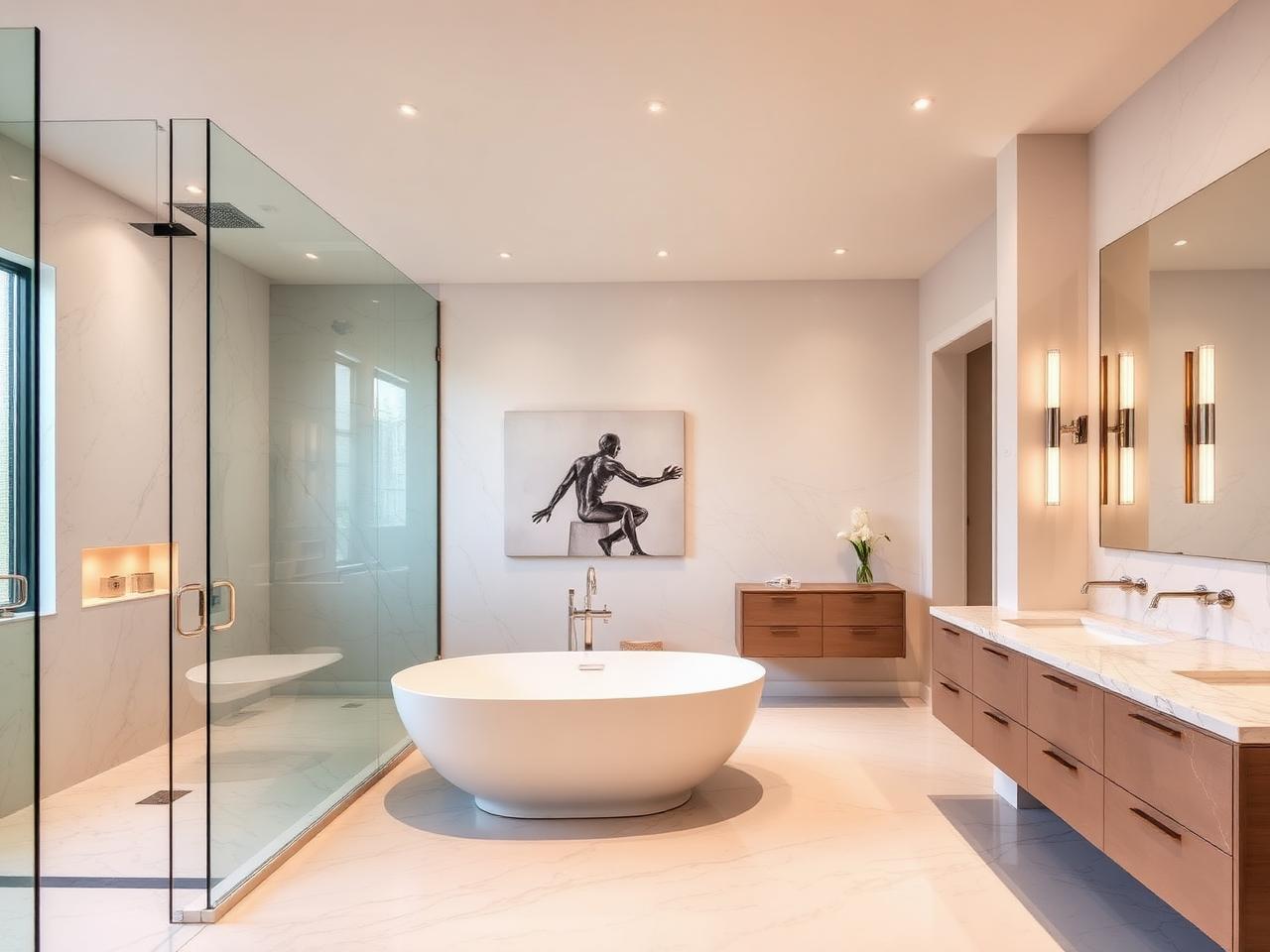 Spa-quality bathroom remodel with glass shower system in Phoenix
